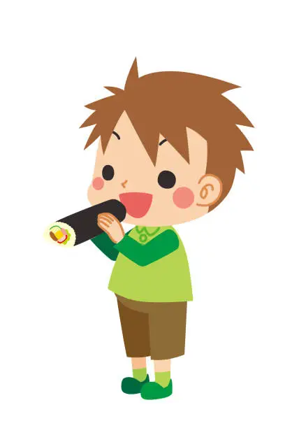 Vector illustration of Boy and Fortune Sushi Roll