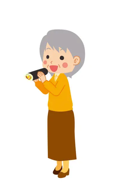 Vector illustration of Old Woman and Fortune Sushi Roll