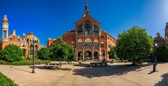 Santa Pau building complex in a panoramic view during daylight