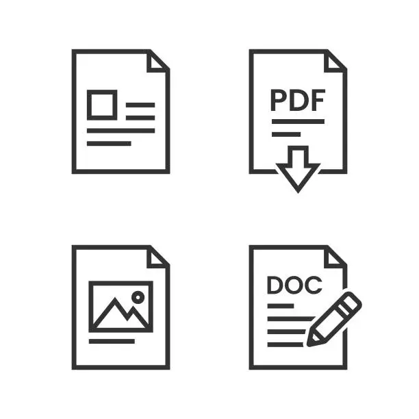 Vector illustration of File Icon Set. Text, PDF, Picture and Document File Icon Set.