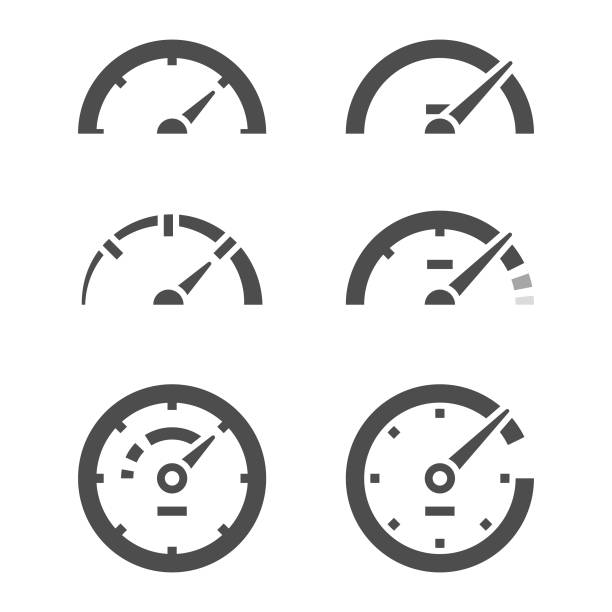 ilustrações, clipart, desenhos animados e ícones de speedometer icon set vector design. - velocímetro