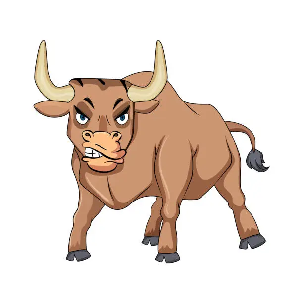Vector illustration of angry bull with a white background, vector