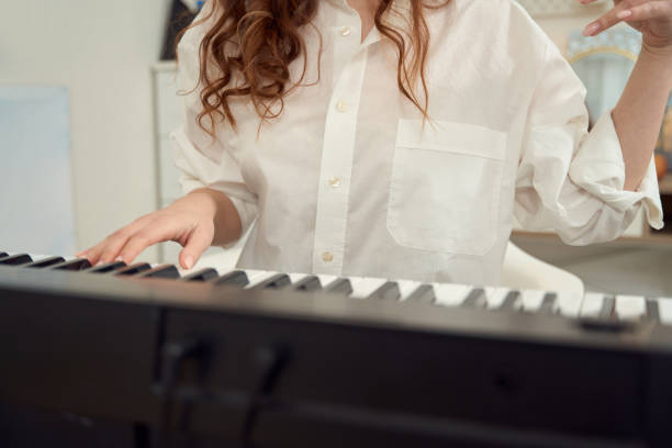istock Musician writing piece of music on synth 1453453939