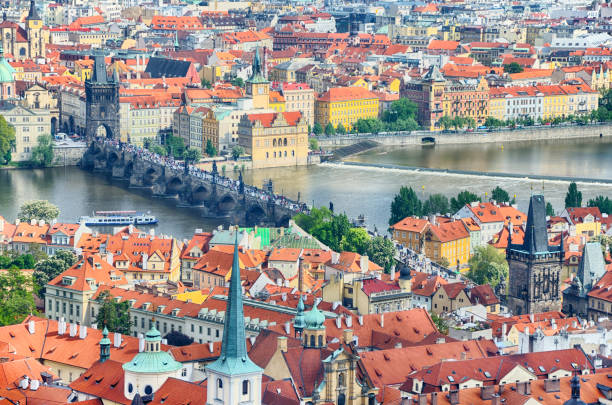 Panoram of Prague with Charles Bridge. Czech Republic