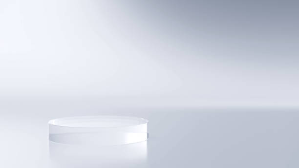 white tone background scene There is a platform for placing clear crystal products. 3D Scene.