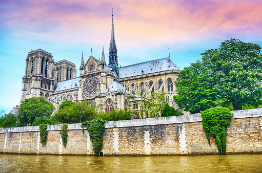 Seine River and Notre Dame Cathedral, Paris, France