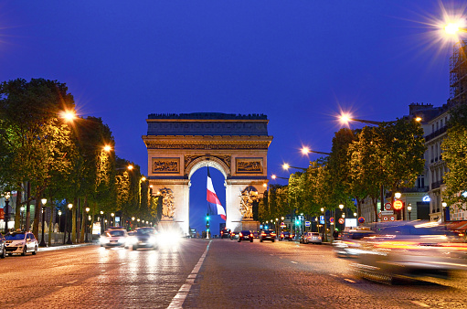 Arc de Triomphe and Champs Elysees in Paris, France