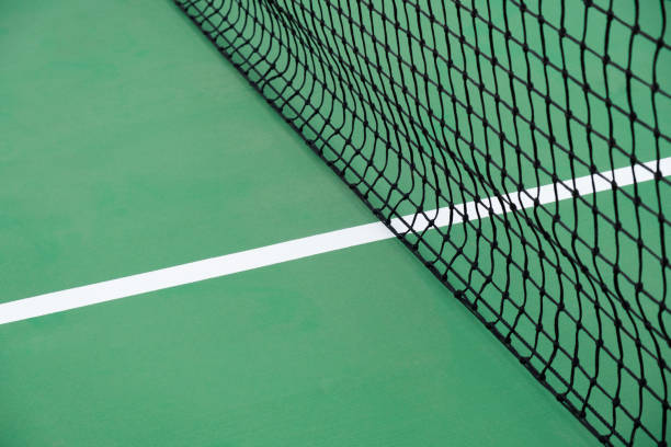 istock Green tennis court with net 1453461429