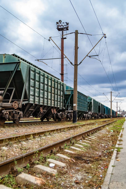 istock Photography to theme railway track after passing train on railroad 1453462163