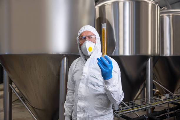 istock Brewery technologist holding a glass vessel with yellow liquid 1453463721