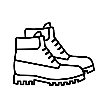 Hiking boots icon. Constructor work boot. Hiking boots mountain shoes. Vector illustration.