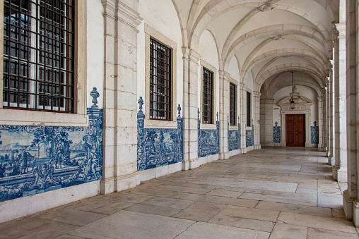Courtyard at the church of São Vicente de Fora in Lisbon, Portugal, Europa. Rich decorated with azulejos tiles.