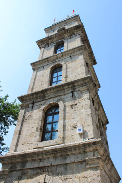 istock Old historical stone clock tower in castle of Bursa 1453465781