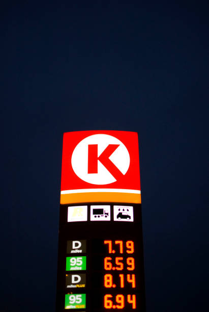 Poznan, Poland - December 2022: Circle K petrol station at night.
