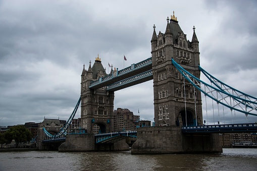 The Tower bridge with a cloudy sky in the background, London, England, United Kingdom