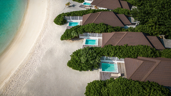 Maldives Hotel Beach Villa with Pool on tropical Island Resort