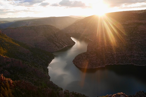 Canyon Rim Overlook in Flaming Gorge National Recreation Area at sunset. Utah, USA.
