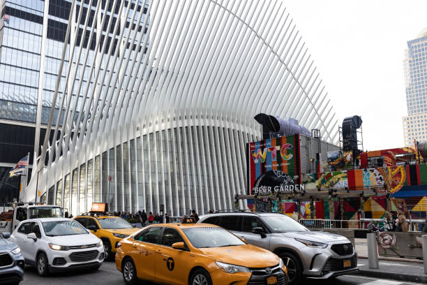 Taxi at World Trade Center Transportation Hub stock photo