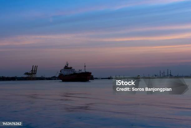 Pier And Boats On The River On Twilight Time At Thailand Stock Photo - Download Image Now