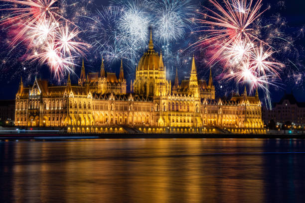 fireworks around Hungarian parliament- New Year destination  Budapest