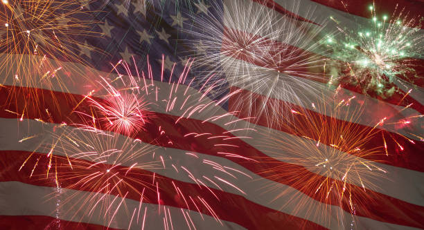 istock American Flag with overlay of fireworks 1453477909