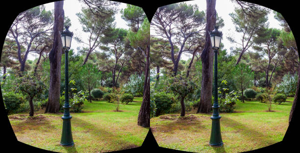 istock Mediterranean trees and street light in Cap d'Antibes Stereoscopic VR 1453478847