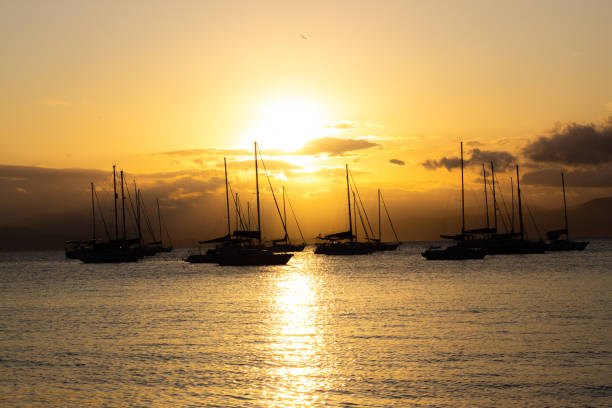 istock Sailboats on the sunset in Florianopolis 1453486269