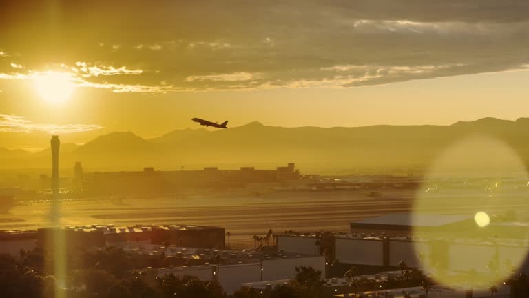 Las Vegas Hotel Window  Sunrise POV of Travel During Holiday Season McCarran International Airport in Winter Video Series