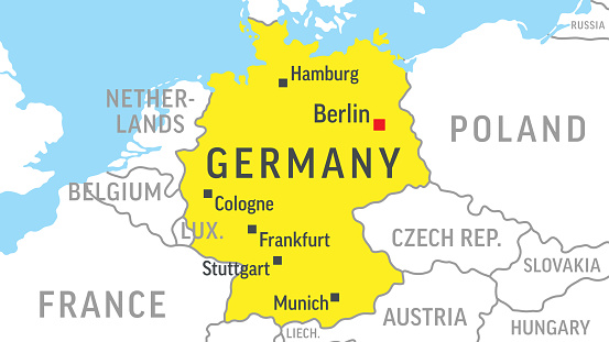 Germany Map. Zoom on World Map. 4k Stock Video Footage. Motion Graphics. Vector Stock Illustration