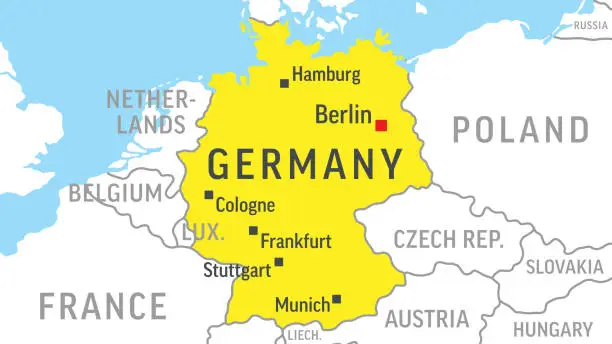 Vector illustration of Germany Map. Zoom on World Map. Vector Illustration