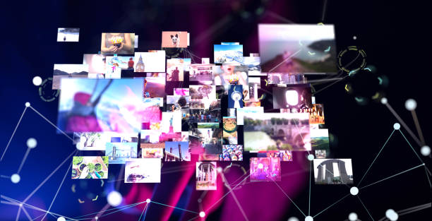 istock Illustration streaming data picture video material with digital lines and blue background 1453490835