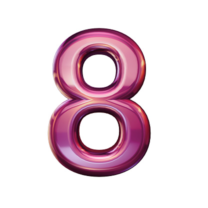 set of 3d numbers made of pink metal, number eight, 3d rendering