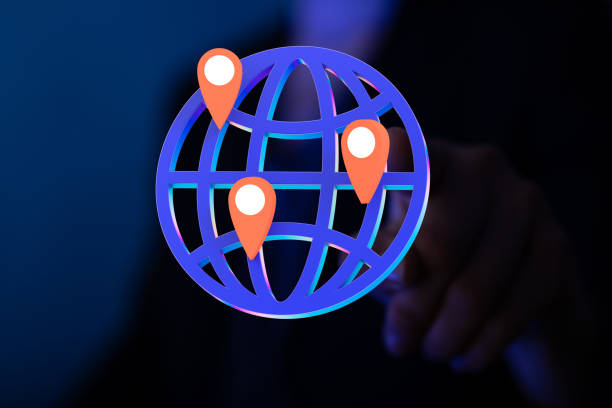 istock 3d rendering of a globe with location symbols and a finger pointing it 1453496978