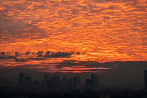 Ankara city center after sunset view. The red color of the sky and the dusk of the city were shot with a full-frame camera.