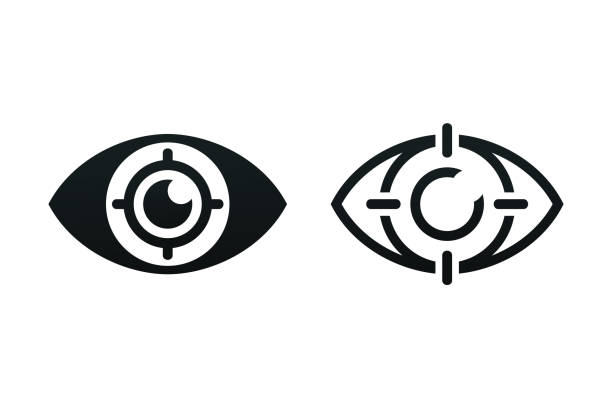 Eye lens target aim icon. illustration vector Eye lens target aim icon. illustration vector sniper stock illustrations