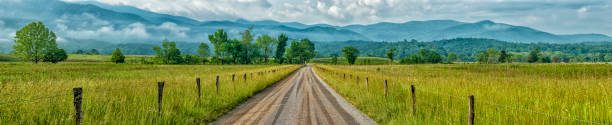 Early Morning Springtime Cades Cove Panorama stock photo