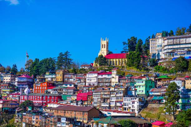 istock Low-angle view of modern buildings in Shimla, India 1453506865