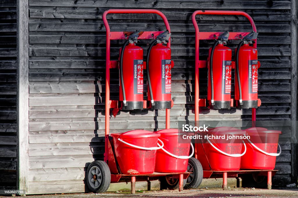 Fire Bucket Inage Powder Fire Extinguisher And Red Fire Buckets For Emergency Use Stock ...