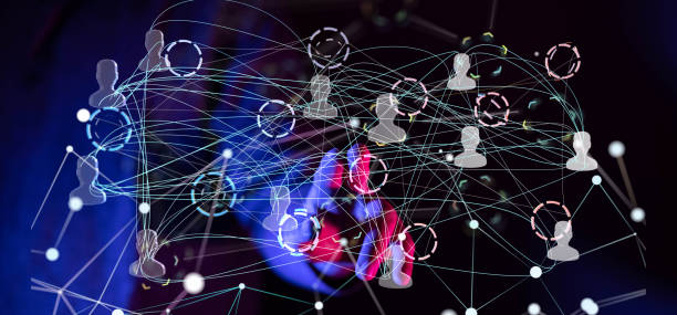 istock 3D rendering of human icons with hand tapping on it from behind-social network communication concept 1453512054