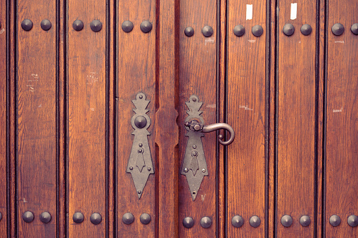 Entrance door to the church. Krakow in Poland. No people.