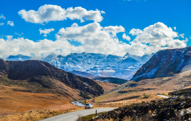 Underberg landscape under blue sky in Southern Drakensberg South Africa stock photo