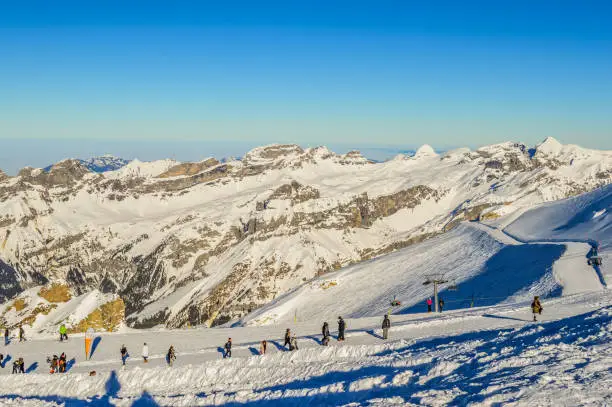 Snow and winter in Switzerland at Mount or Mt Titlis near Engelberg