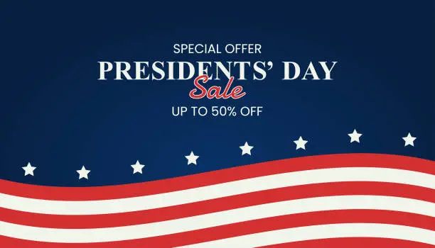 Vector illustration of Presidents day sale. Discount up to 50 percent off