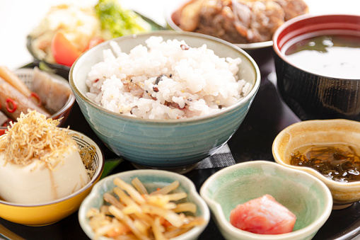 Japanese cuisine with lots of color, breakfast, set meals