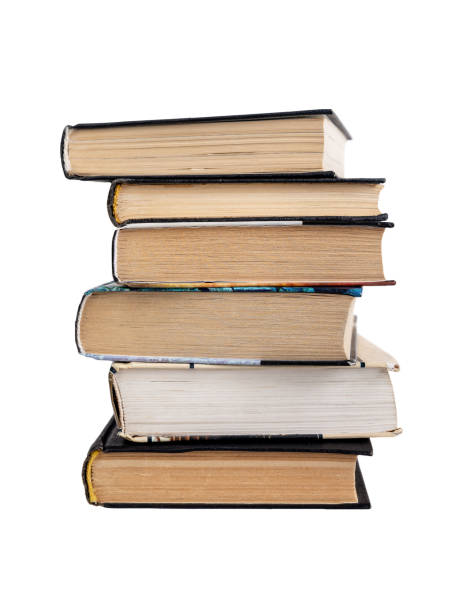 istock Old used books stack isolated on white background. Paper literature for reading studying 1453533424