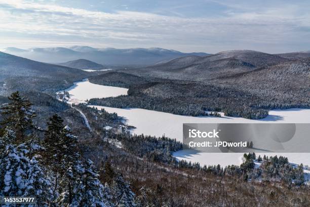 A Winter Morning Seen From La Roche Look Point At Monttremblant Nation Park In Quebec Canada Stock Photo - Download Image Now