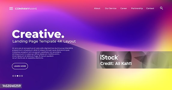 istock 4K Landing Page Template - Abstract dynamic, modern, futuristic, multi colored, simple for website template background 1453540259
