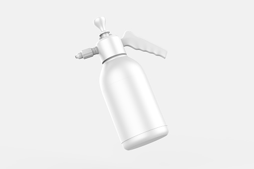 Industrial Spray Pump Bottle Mockup Isolated On White Background.3d illustration