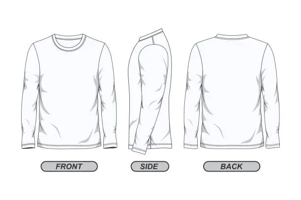 Vector illustration of White front side and back view long sleeve t shirt template design