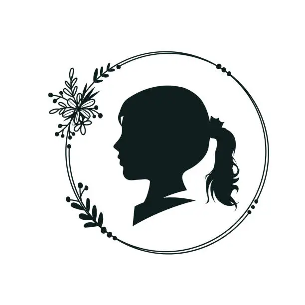 Vector illustration of silhouette beautiful teen girl with circle Floral frames